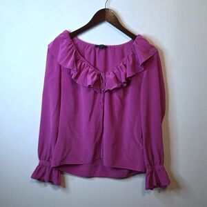 J. Crew Silk Fuchsia Ruffle Neck Top Size Medium